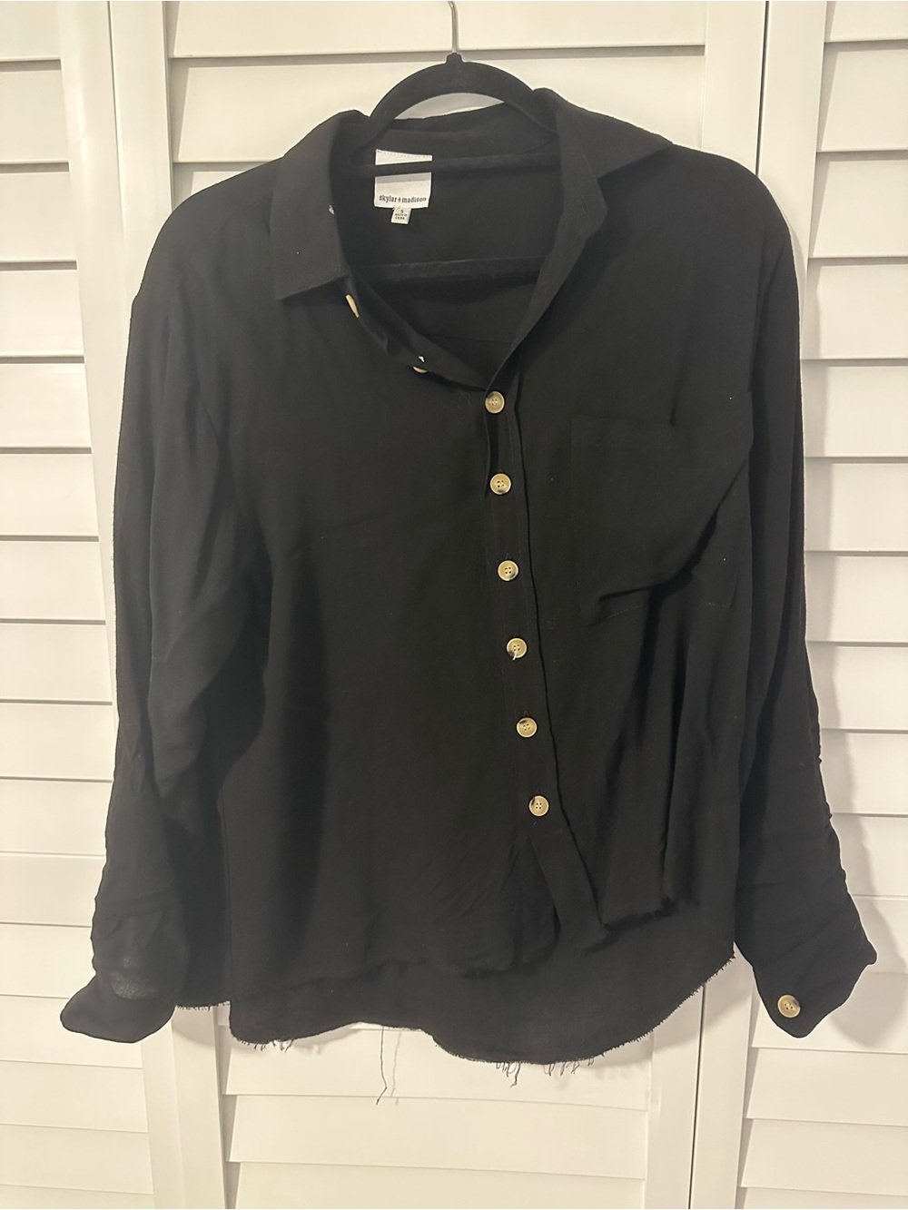 Skylar + Madison Black Shirt with Gold Buttons